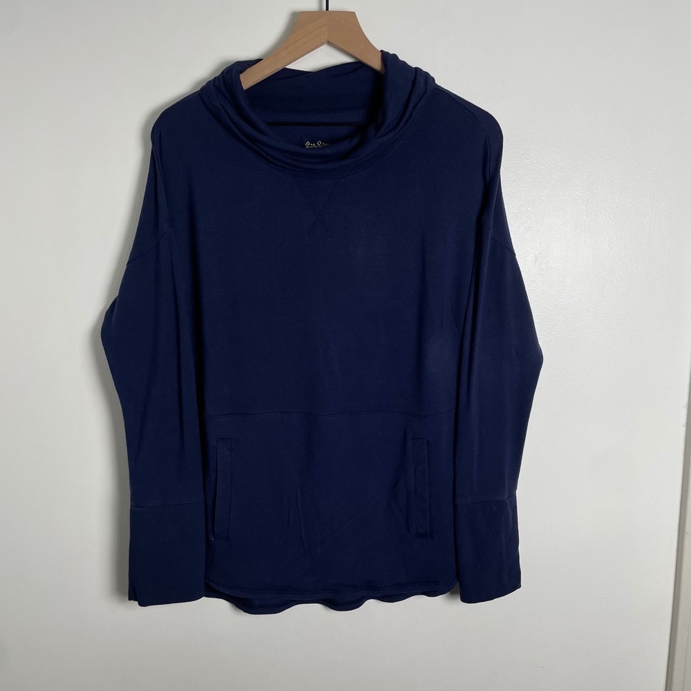 Lilly Pulitzer Pullover Women Large Blue Luxletic Cowl‎ Neck Hoodie Athlesiure